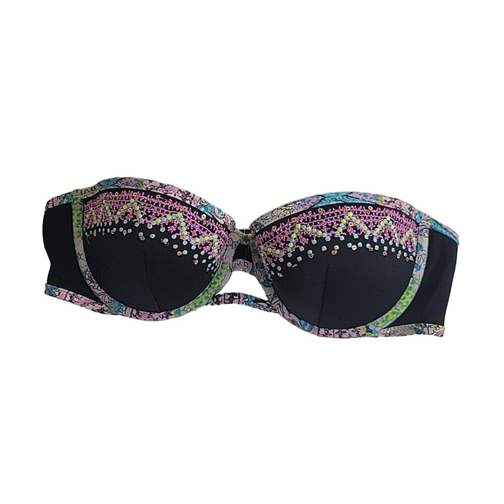 Victoria's Secret The Flirt‎ Black Strapless Underwire Bandeau Bikini Top Sz 34B